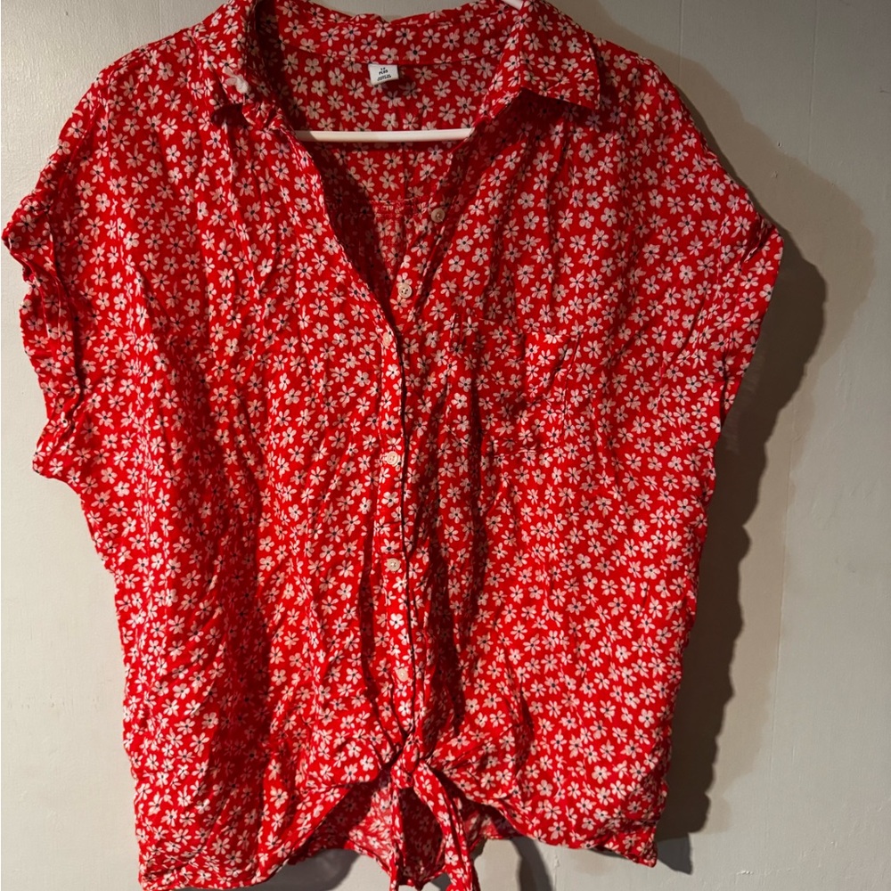 Old Navy Red and White Floral Button-Down Shirt